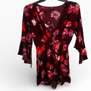 Express Burgundy Floral Skorts, Size XS